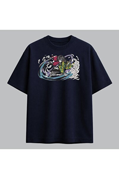KEYFHOME Giyu Tomioka Demon Slayer Anime Embroidered T-Shirt Unisex 100% Cotton