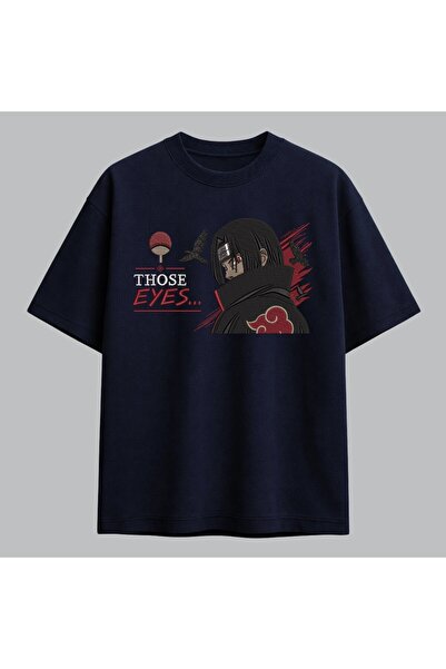 KEYFHOME Itachi Uchiha Eyes Naruto Anime Embroidered T-Shirt Unisex 100% Cotton
