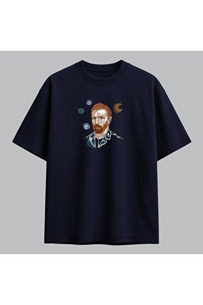 KEYFHOME Tricou unisex cu broderie cu portret de Van Gogh 100% bumbac
