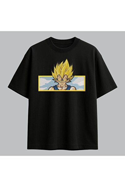KEYFHOME Tricou unisex cu broderie anime Vegeta Dragon Ball 100% bumbac