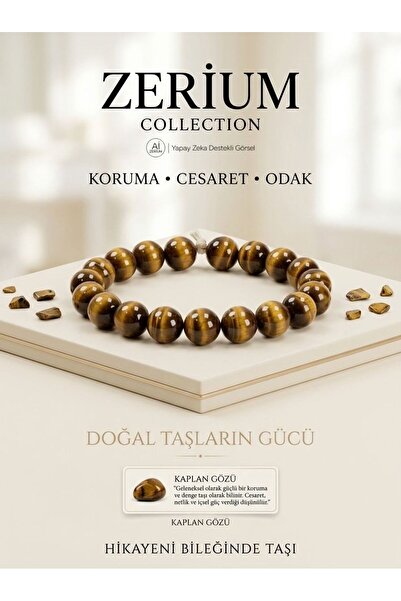 ZERİUM Real Natural Stone Bracelet Resilience - Courage and Focus Tiger's Eye...
