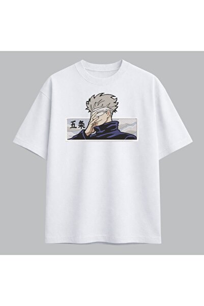 KEYFHOME Gojo Satoru Jujutsu Kaisen Anime Embroidered T-Shirt Unisex 100% Cotton