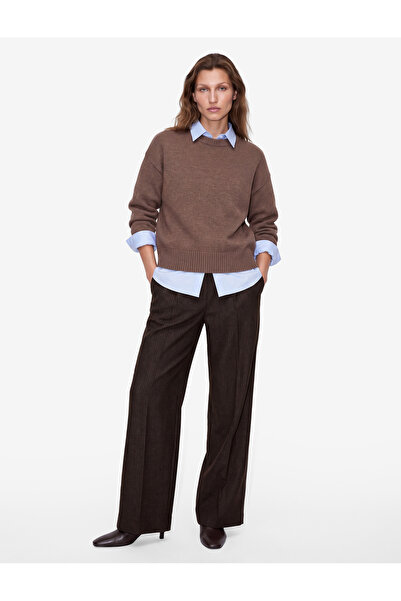 Koton Pleated Pocketed Straight Wide-Leg Striped Fabric Trousers