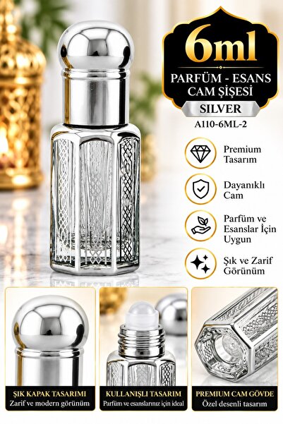 ESVED Parfüm Esans Cam Şişesi Silver Boş Esans Şişesi 6 Ml. Premium A110-6ML-2