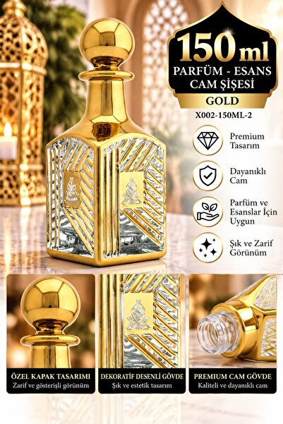 ESVED Parfüm Esans Cam Şişesi Gold Boş Esans Cam Şişesi Dekorotif Vitrin Şişe...