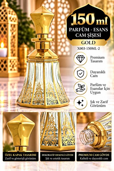ESVED Parfüm Esans Cam Şişesi Gold Boş Esans Cam Şişesi Dekorotif Vitrin Şişe...