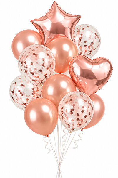 Parti dolabı Rose Gold Balloon Set: Star, Heart, Transparent, Metallic Balloon