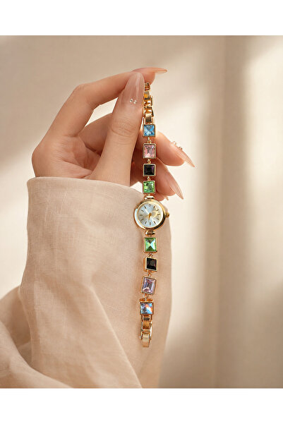 Generic Brand Women's Stone Gold Watch – Elegant Bracelet Watch with Colorful...