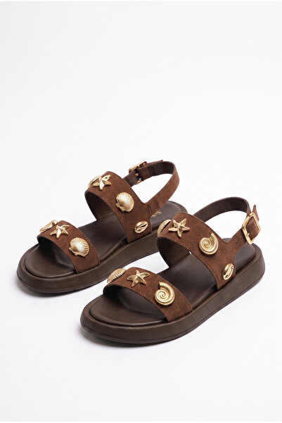 Moda Pie Huresa Sea Shell Back-Strap Women's Sandals Brown