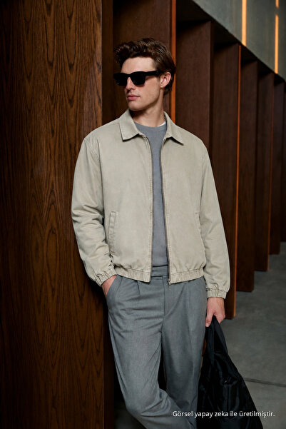 comstar Men's Bomber Zippered Seasonal Casual Cream Jacket