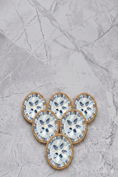 Sever Set of 6 Embroidered Straw-Edged Luxury Coasters 10 cm - Model 4