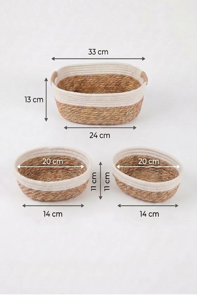 İSKA HEDİYELİK Natural Wicker 3-Piece Organizer Basket Set - Bohemian Home Decoration Organizing Box