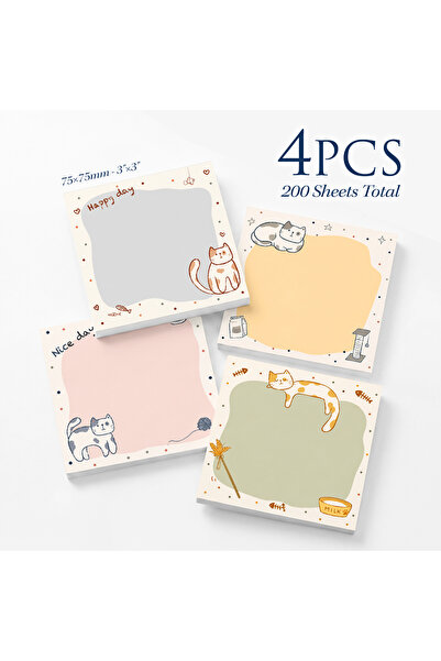 Choice 4Pcs Cat Sticky Notes 3x3 Inch, 200 Sheets Cute Animal Self Stick Memo...