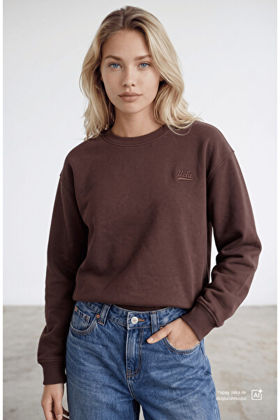 UCLA Sunniva Coffee Crew Neck Embroidered Loose Fit Women's Sweatshirt