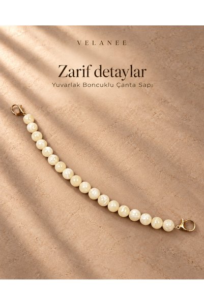 VELANE STORE Şampanya Mermer Desenli Oval Çakıl Form Akrilik Boncuk Çanta Sap...