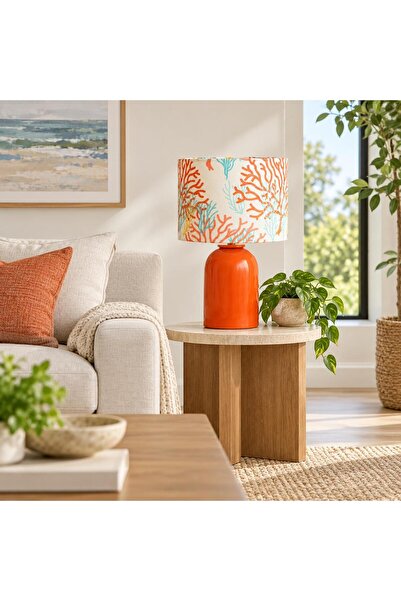 retro home design Turuncu Ayaklı Deniz Börülcesi Baskı Model Kumaş Şapkalı Şı...