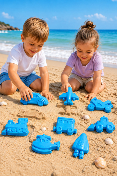 Genel Markalar 8 Adet Kinetik Kum Kalıbı Araçlar - Taşıtlar Figürlü Oyun Hamu...