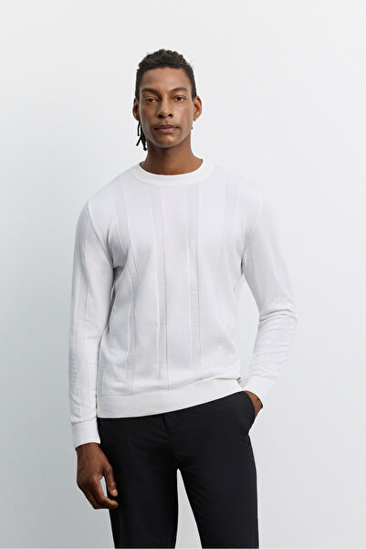 Avva Men's Ecru Crew Neck Easy-Iron Wrinkle-Resistant Long Sleeve Regular Fit...