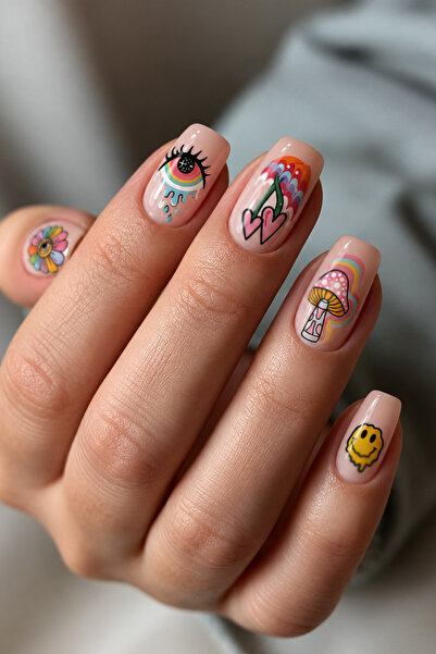Flash Tattoos® Retro Hippie Desenli Tırnak Stickerı Nail Art Süsü