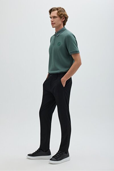 Sabri Özel Siyah Yanı Lastikli Köprülü Kemerli Slim Fit Jogger Pantolon