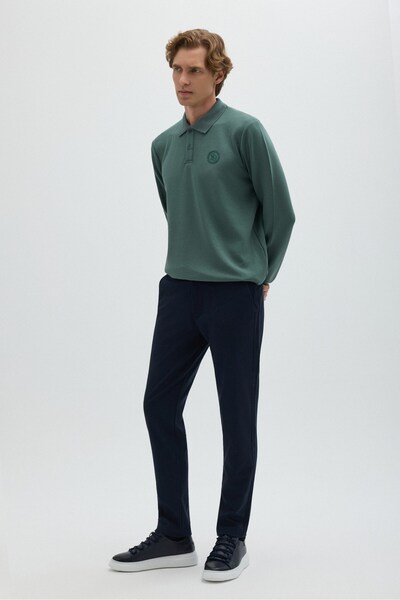 Sabri Özel Lacivert Yanı Lastikli Köprülü Kemerli Slim Fit Jogger Pantolon