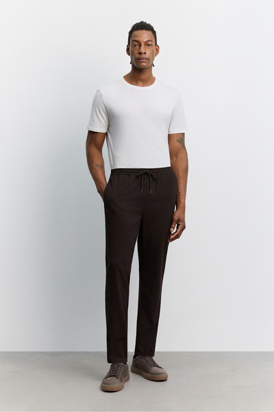 Avva Erkek Kahverengi Beli Lastikli Bağcıklı Duble Paça Jogger Relaxed Fit Pa...