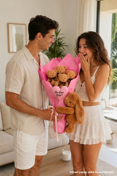 Özgüner Oyuncak Kişiye Özel Mesajlı Peluş Buket - Romantik ve Özel Hediye