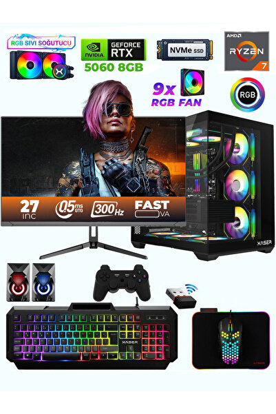 XASER Sword X52 Ryzen 7 5700X 32GB 1TB M.2 SSD RTX5060 27" 200Hz Sıvı Soğutma...