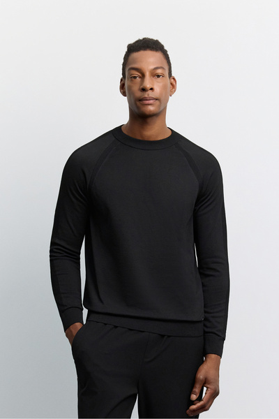 Avva Men's Black Crew Neck Raglan Sleeve Sweater A62Y5084