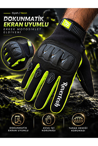 MOTOKIT Revertech Aura Black / Neon - Touchscreen Compatible Men's Motorcycle...