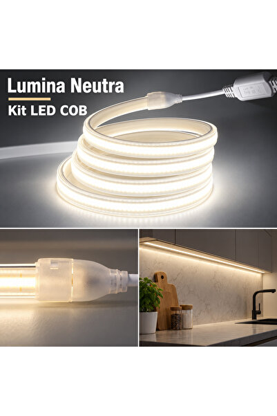 proled Bandă LED COB 220V 10m, Lumină Albă Neutră 4200K, 10W/m, 1000lm/m, Pro...