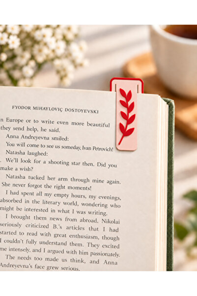 10’lu Kırmızı Yaprak Desenli Klipsli Kitap Ayracı – Dekoratif Sayfa İşaretleyici