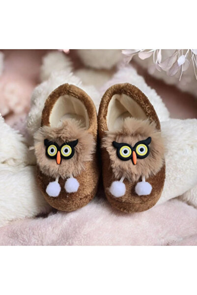 Burcumay Çocuk Hayvan Figürlü Kahverengi Erkek Kız Unisex Panduf Kışlık Yumuş...