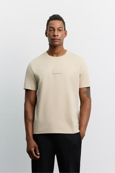 Avva Erkek Bej Bisiklet Yaka Pamuklu Kolay Ütülenen Regular Fit T-Shirt A62Y1022