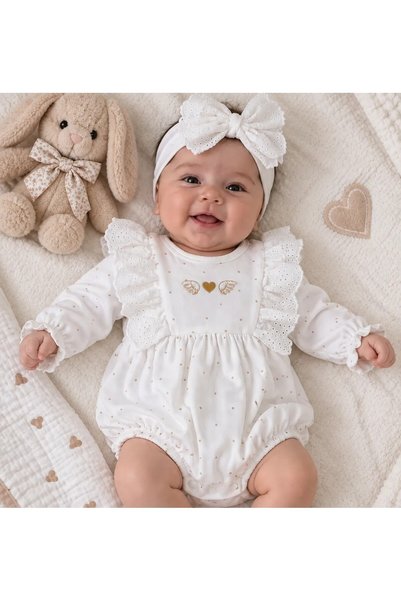 cayzen Angel Nakışlı Kız Romper Melek Kanatlı Bandanalı 1123