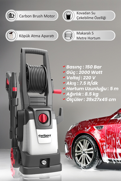 GAPTOOLS PROFESSIONAL Oto Yıkama Makinesi Basınçlı 150 Bar GP2000DC