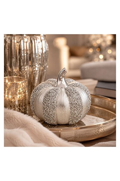 OEM Decoratiune Ceramica de Craciun Dovleac Argintiu cu Dungi Razuit & Strass...