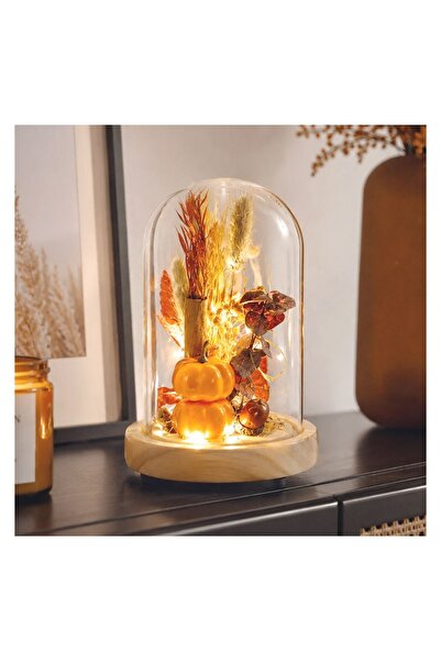 OEM Cupola Decorativa cu Dovleci Plante Uscate & Lumina Ø12x18cm – decor tema...