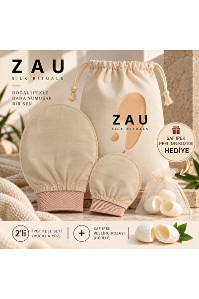 %100 Doğal Koza İpeği Kese Seti – Yüz ve Vücut Kesesi 2’li Set + Saf İpek Peeling Kozası Hediyeli