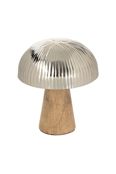 OEM Decoratiune de Masa Ciuperca din Lemn Argintie Maro Ø12.5x12.5cm – orname...