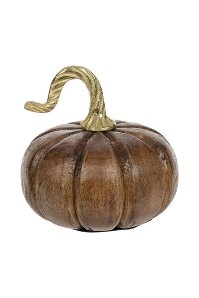 OEM Dovleac Decorativ din Lemn Maro cu Coada Aurie Ø14x15cm – ornament pentru...