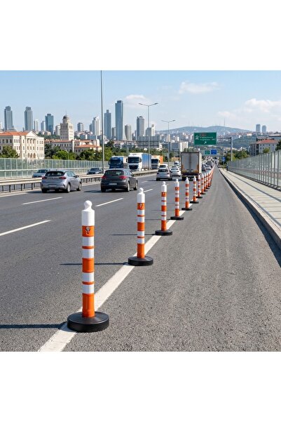 Uyarı Dikmesi 120 cm Tabanlı Şerit-Yol Ayırıcı Güvenlik Konisi