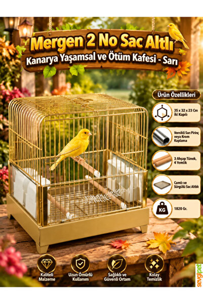 sevgipet Kanarya Yaşamsal ve Ötüm Kafesi Sarı (35 x 32 x 23 cm – İki Kapılı, ...