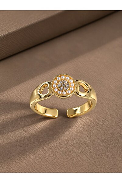 serelya Brass Gold Color Zircon Stone Pearl Heart Engraved Detail Adjustable ...