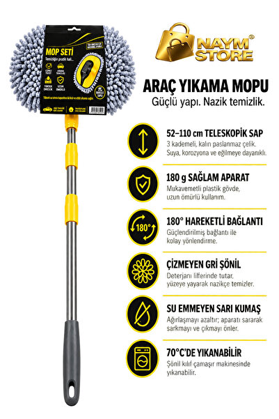 Naym Store Perie telescopică din microfibră pentru spălarea mașinilor, perie ...