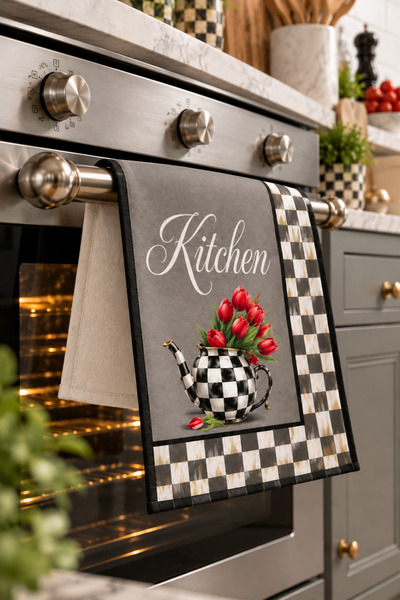 Nari Collections Kitchen Lale & Dama Patterned Oven Cover – 35X50 Cm, Digital Printed Suede Fabric