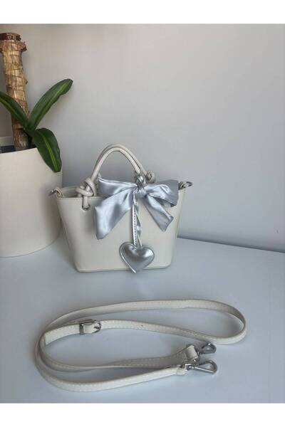 Nura Collection Heart Charm Cream Leather Women's Hand and Shoulder Bag