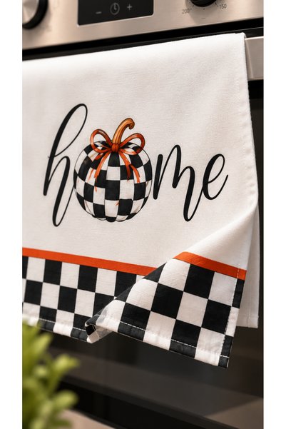 Nari Collections Checkered Pumpkin Home Patterned Oven Cover – 35X50 Cm, Digital Printed Suede Fabric