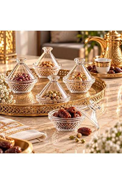 Dania طقم ميني طواجن زجاجية للتقديم مع غطاء – 6 قطع – مقاس 9 × 9 سم – تصميم ش...