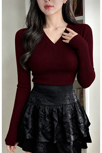 MADALİNA Women's V-Neck Long Sleeve Camisole Blouse 2-Pack – Black & Black Wh...